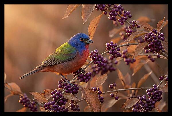Painted Bunting Among Berries