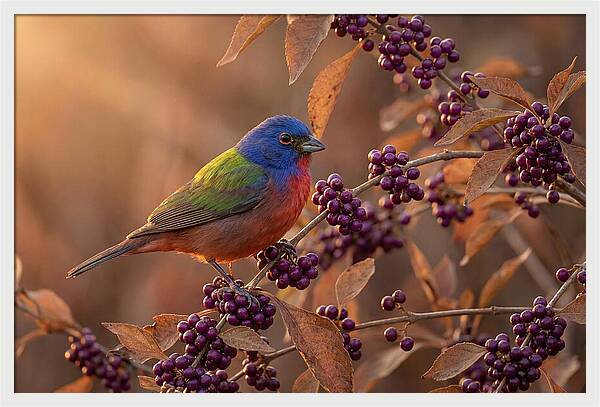 Painted Bunting Among Berries