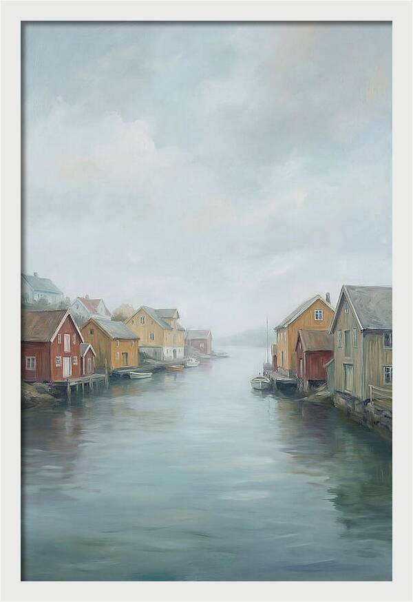 Painted Timber Houses Along Narrow Harbor