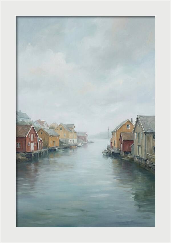 Painted Timber Houses Along Narrow Harbor