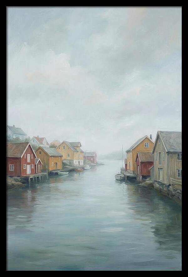 Painted Timber Houses Along Narrow Harbor