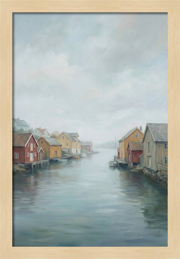 Painted Timber Houses Along Narrow Harbor