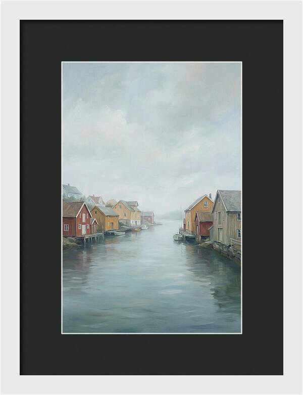 Painted Timber Houses Along Narrow Harbor