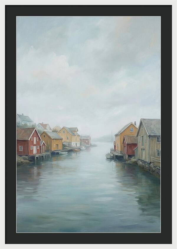 Painted Timber Houses Along Narrow Harbor