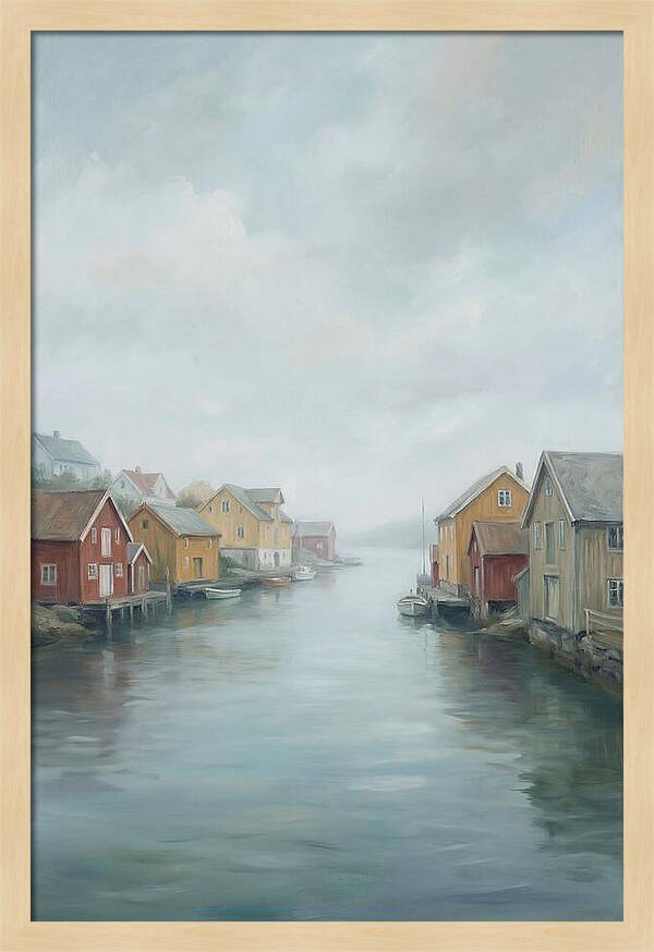 Painted Timber Houses Along Narrow Harbor