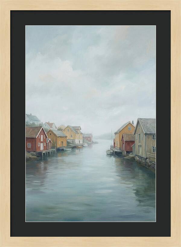 Painted Timber Houses Along Narrow Harbor