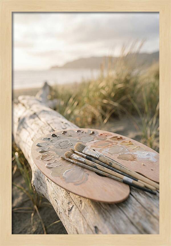 Palette And Brushes By The Shore