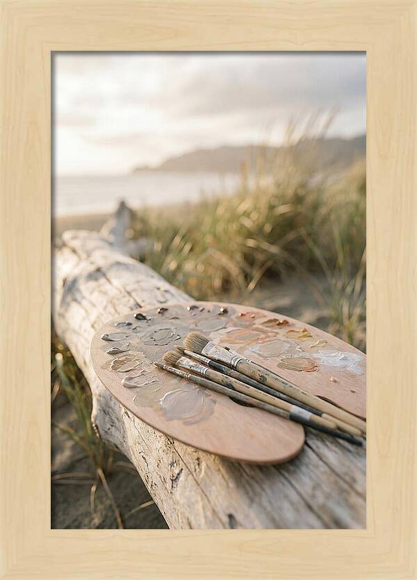 Palette And Brushes By The Shore