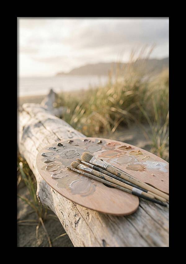 Palette And Brushes By The Shore