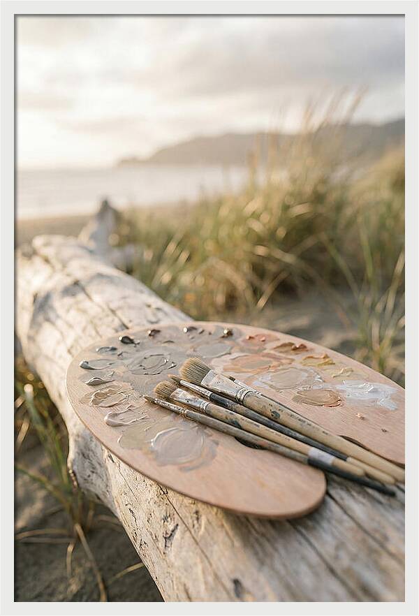 Palette And Brushes By The Shore