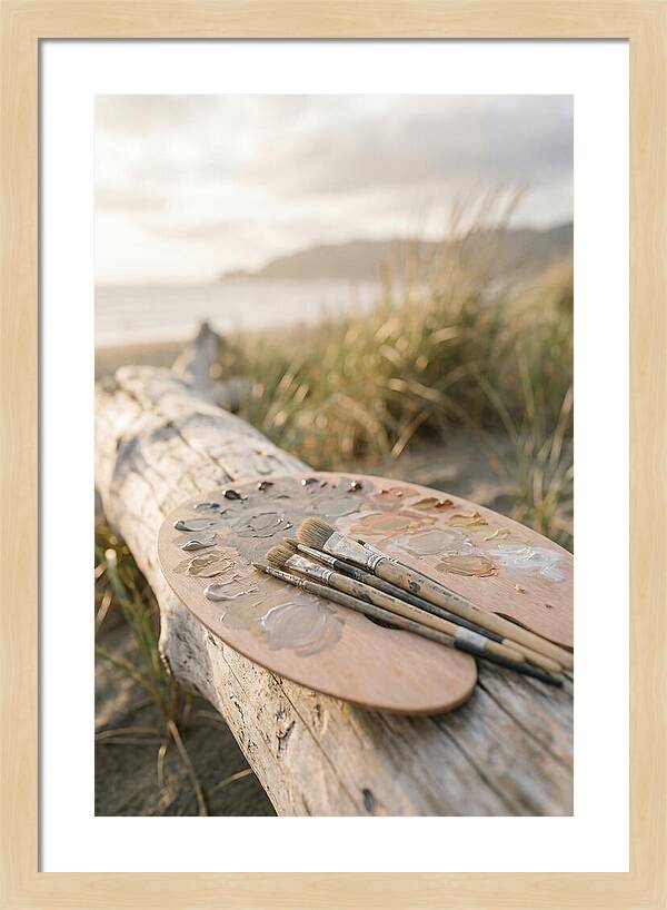 Palette And Brushes By The Shore