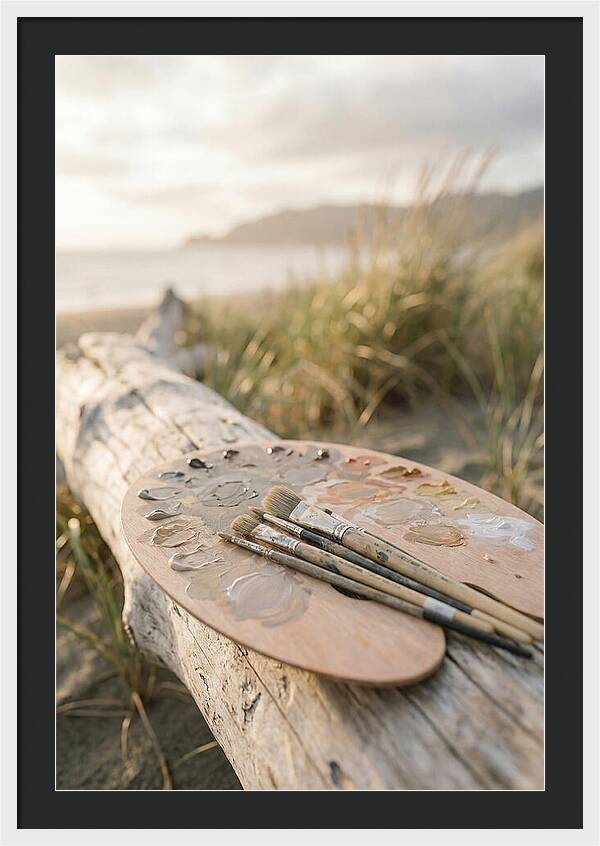 Palette And Brushes By The Shore