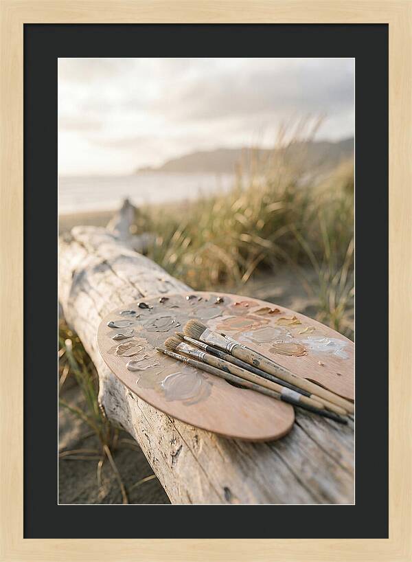 Palette And Brushes By The Shore