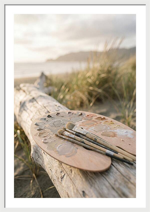 Palette And Brushes By The Shore