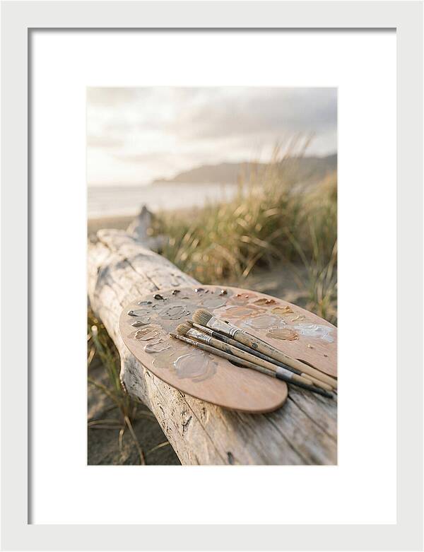 Palette And Brushes By The Shore