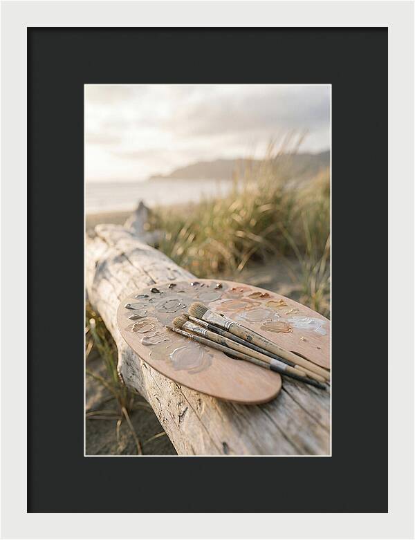 Palette And Brushes By The Shore