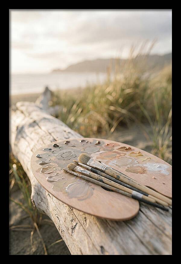 Palette And Brushes By The Shore