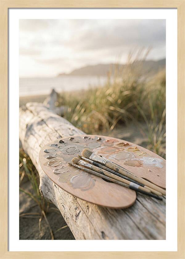 Palette And Brushes By The Shore