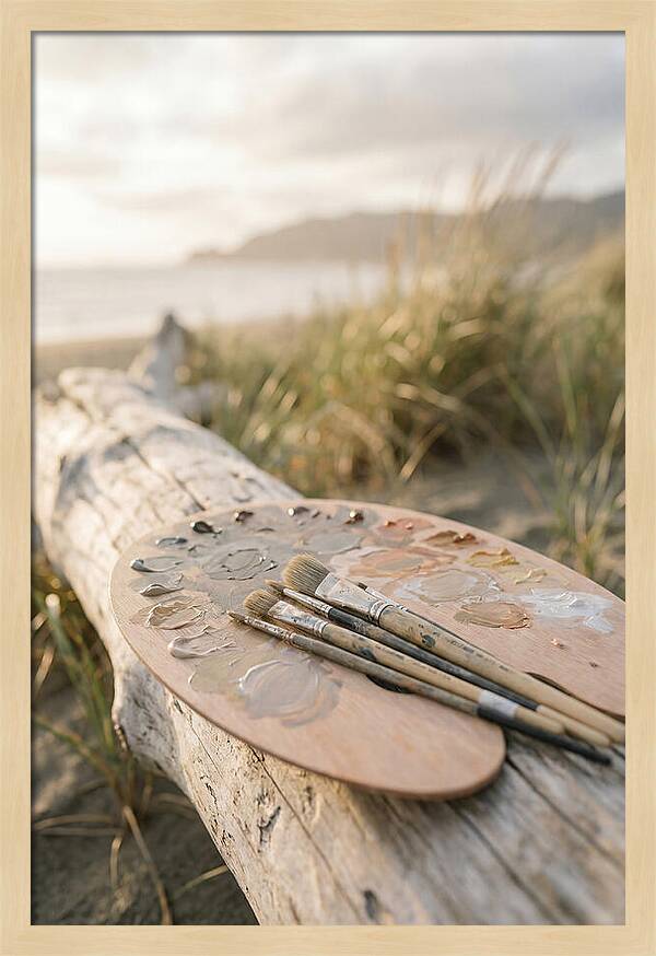 Palette And Brushes By The Shore