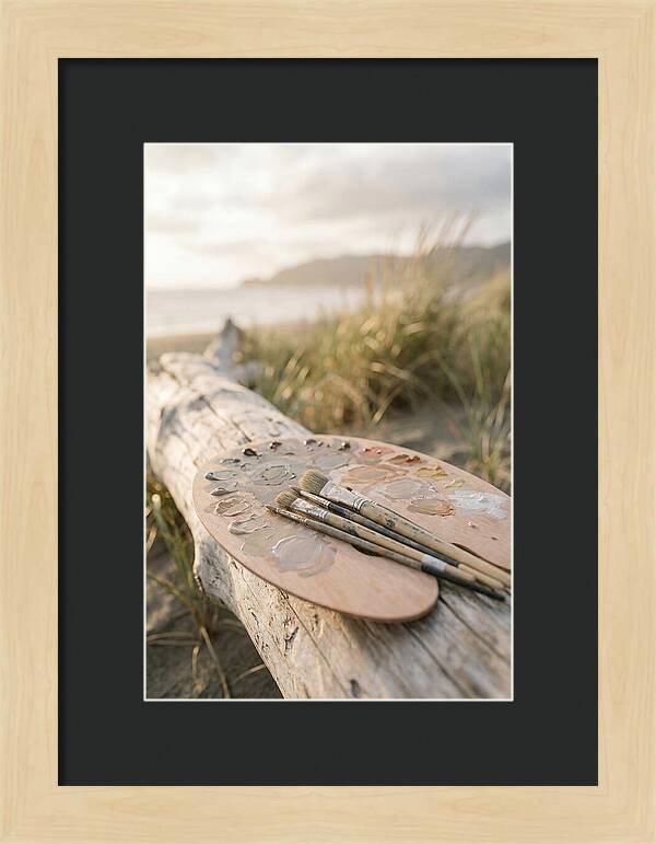 Palette And Brushes By The Shore