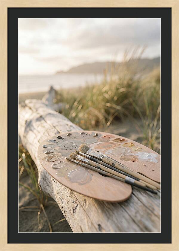 Palette And Brushes By The Shore