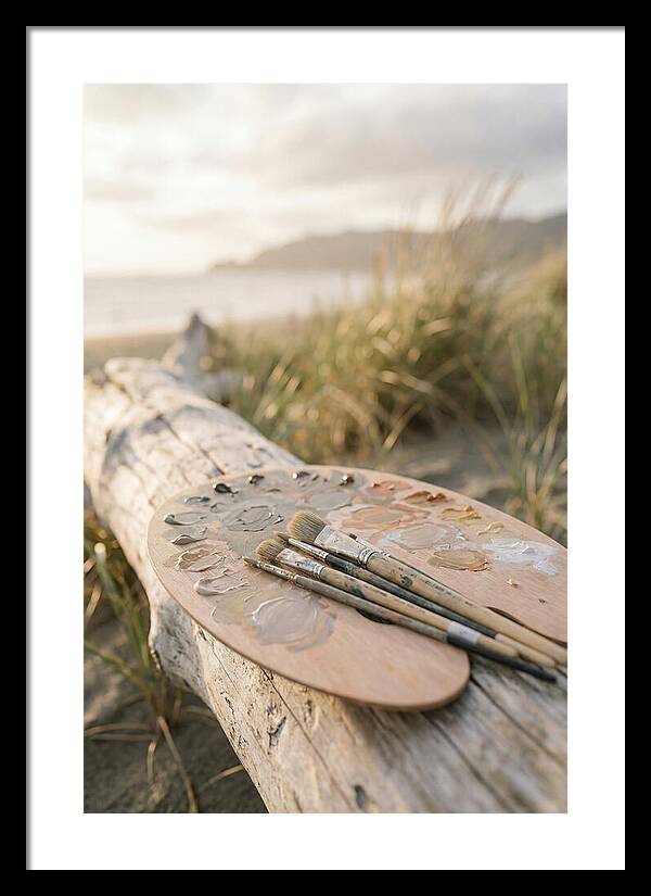 Palette And Brushes By The Shore