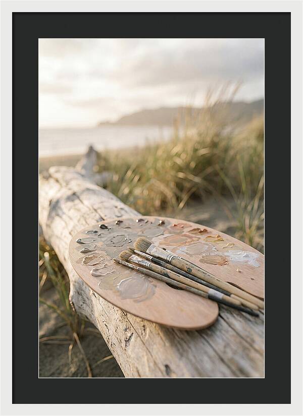 Palette And Brushes By The Shore