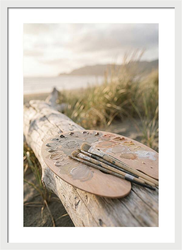 Palette And Brushes By The Shore