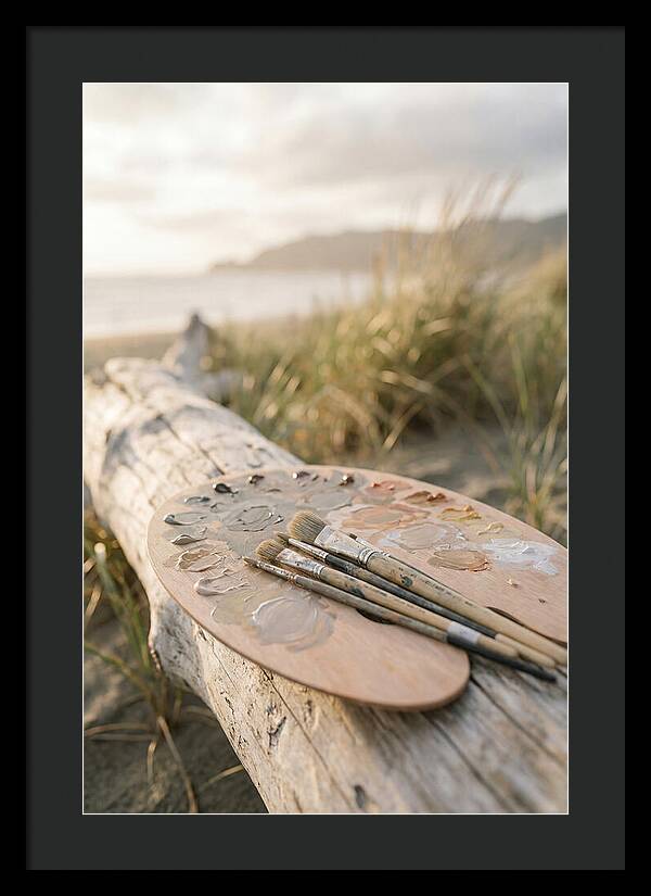 Palette And Brushes By The Shore