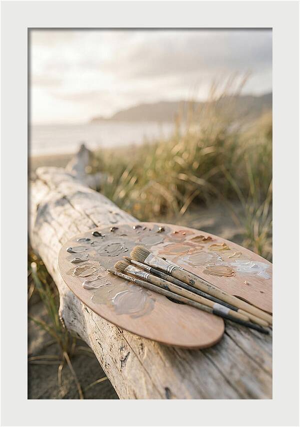 Palette And Brushes By The Shore
