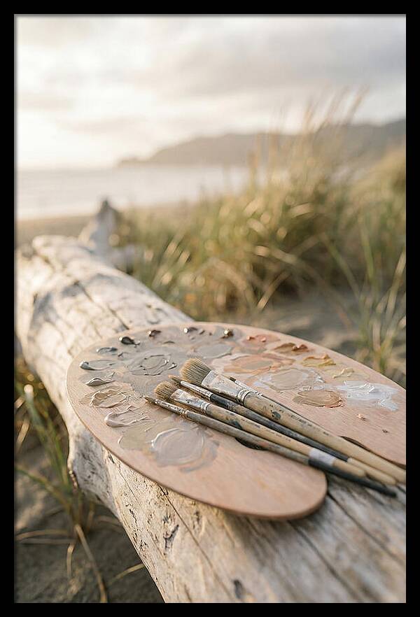 Palette And Brushes By The Shore