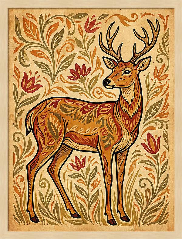 Pampas Deer In Folk Art Style