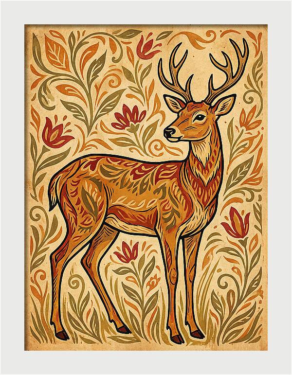 Pampas Deer In Folk Art Style