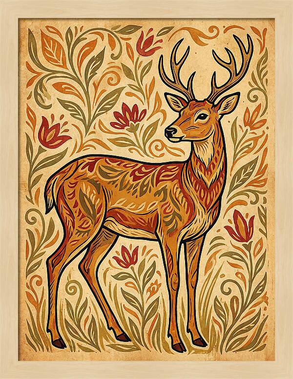 Pampas Deer In Folk Art Style