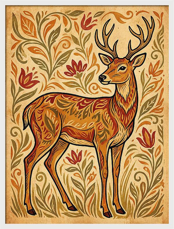 Pampas Deer In Folk Art Style