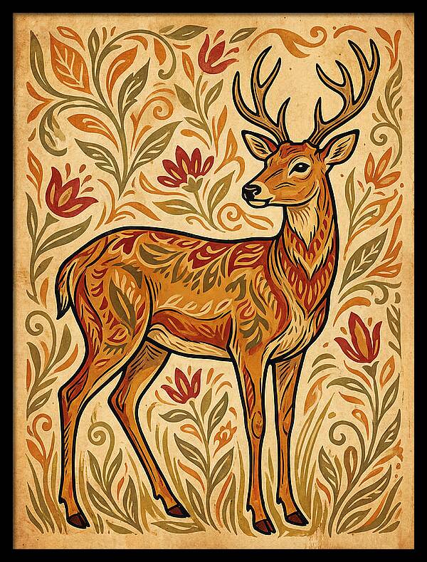 Pampas Deer In Folk Art Style