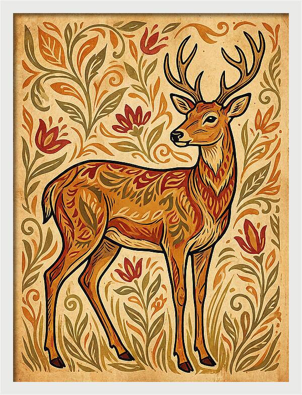 Pampas Deer In Folk Art Style