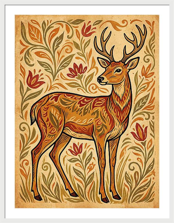 Pampas Deer In Folk Art Style