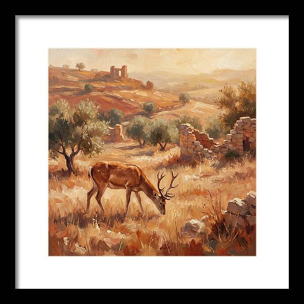 Pampas Deer In Mediterranean Landscape