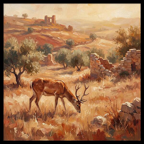 Pampas Deer In Mediterranean Landscape