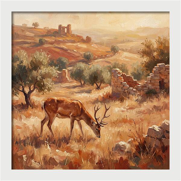 Pampas Deer In Mediterranean Landscape