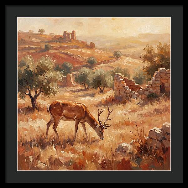 Pampas Deer In Mediterranean Landscape