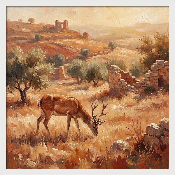 Pampas Deer In Mediterranean Landscape