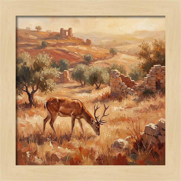 Pampas Deer In Mediterranean Landscape