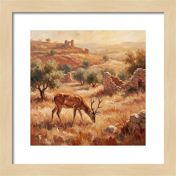 Pampas Deer In Mediterranean Landscape