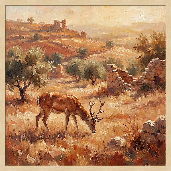 Pampas Deer In Mediterranean Landscape