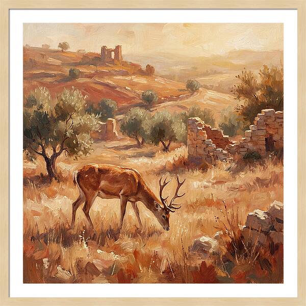 Pampas Deer In Mediterranean Landscape