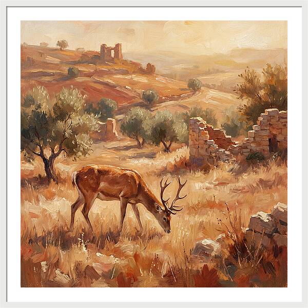Pampas Deer In Mediterranean Landscape