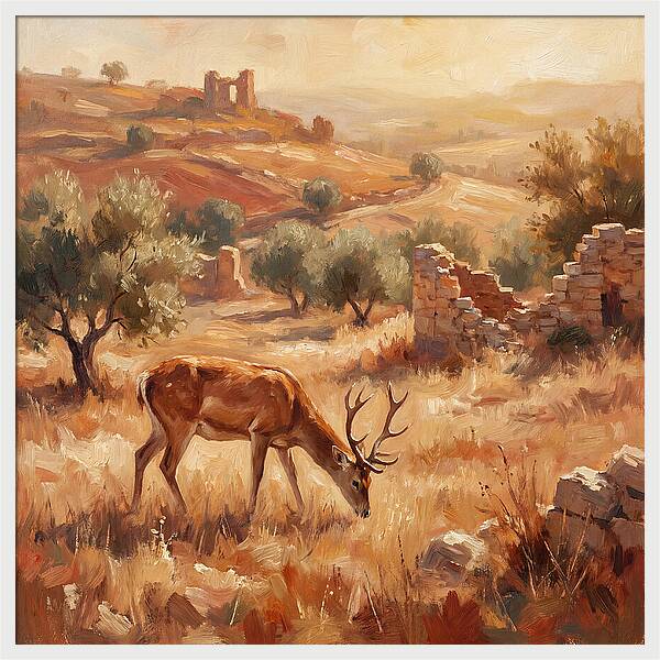 Pampas Deer In Mediterranean Landscape