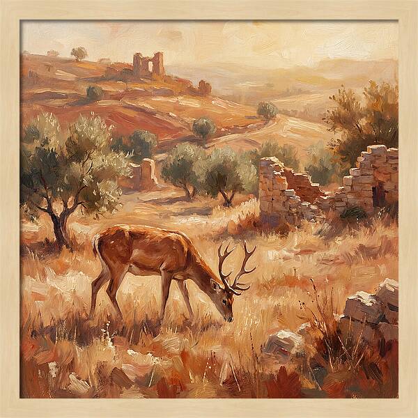 Pampas Deer In Mediterranean Landscape